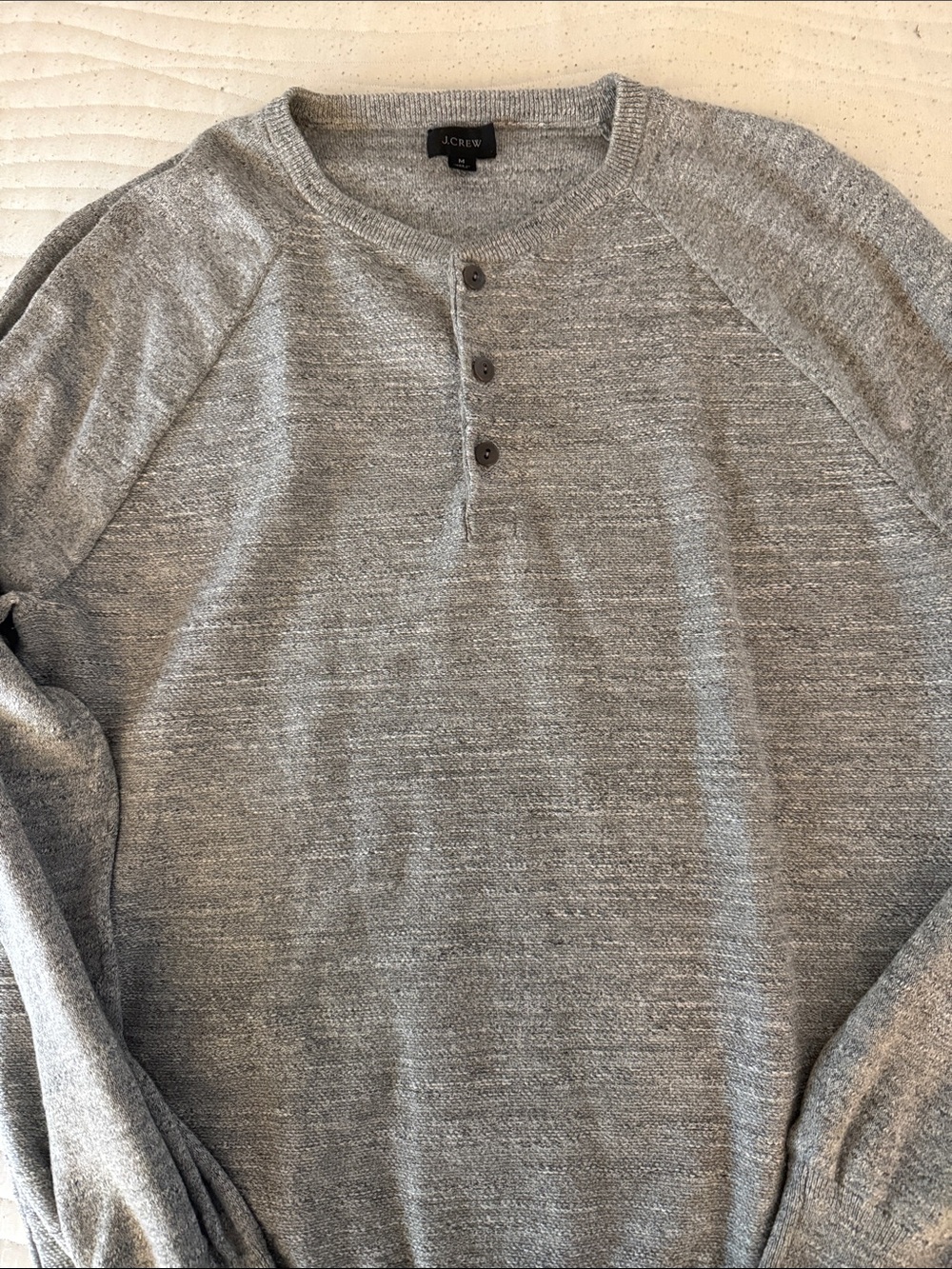 Men’s J. Crew Gray Raglan Henley Knit Pullover - Medium